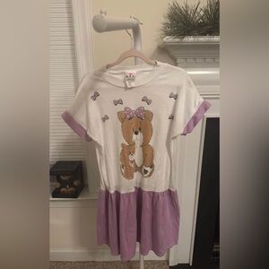 Vintage Cute Bear Graphic Dress with Purple Accents